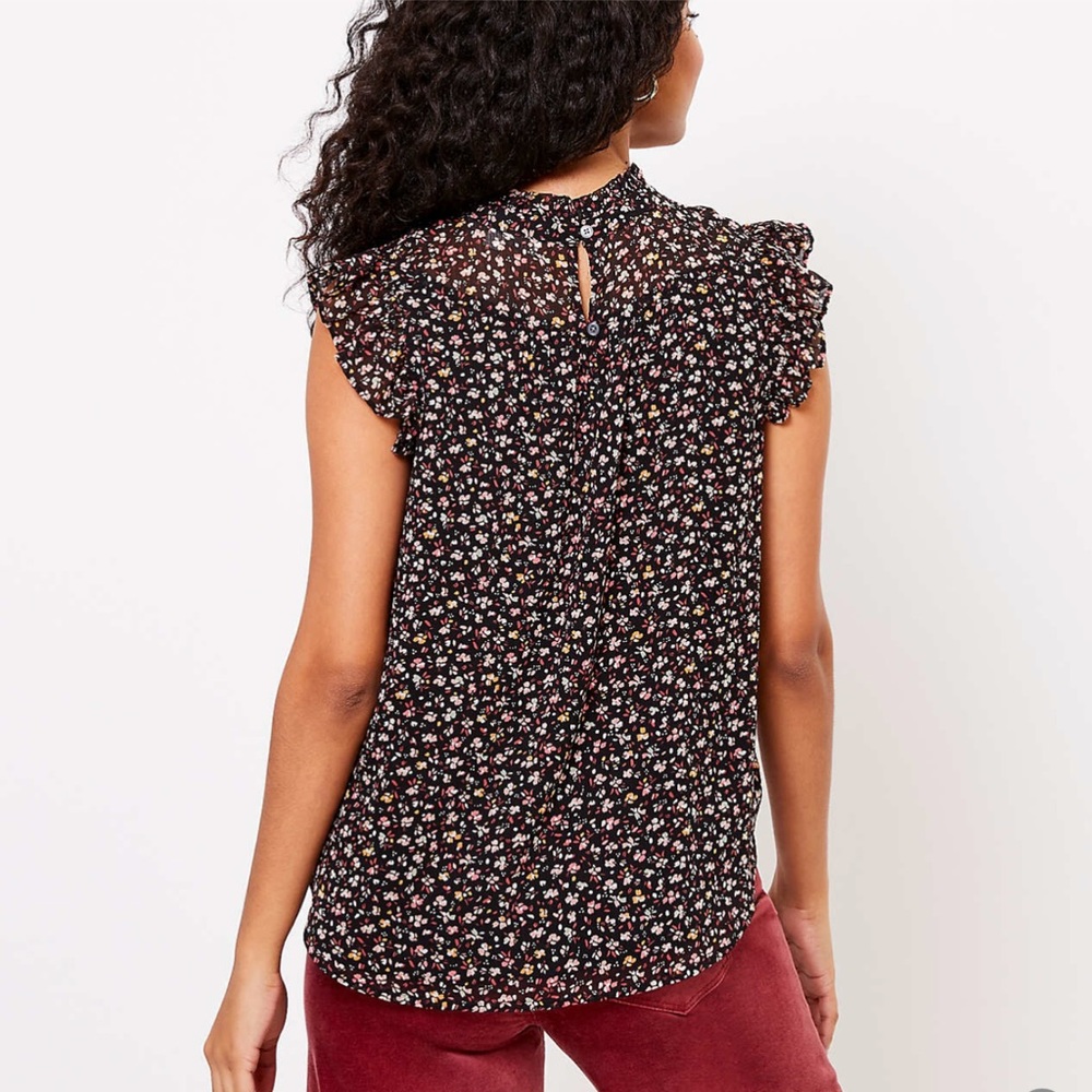 LOFT Floral Ruffle Trim Shell - Picture 2 of 3
